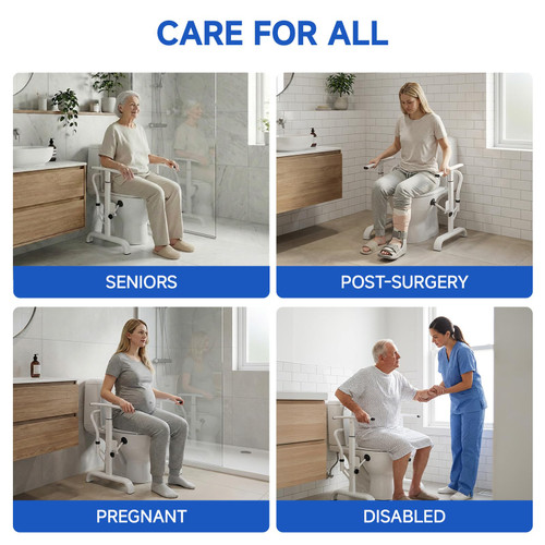 Onpickly Toilet Safety Rails for Seniors, 350lbs Heavy Duty Toilet Safety Frame & Grab Bars, Triple Stability with 2 Suction Cups & Rear Bar, Adjustable Height & Width Toilet Rail