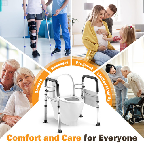 Toilet Safety Rails for Seniors, Adjustable Height & Width Toilet Safety Frame with Handles (350LB Capacity), Elderly Assistance Products for Handicapped, Foldable Toilet Bars Fits Any Toilet
