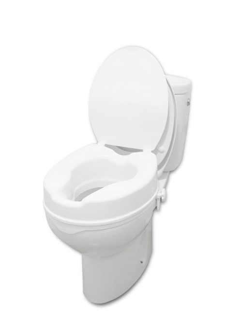 PEPE Mobility Raised Toilet Seat with Lid for Elderly 4" High, Fits Round and Elongated up to 15" Wide, Commode Seat with Sturdy Brackets, Medical Aid