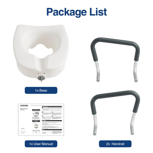 Raised Toilet Seat with Removable Padded Arms Adjustable Width 5" Toilet Seat Riser Supports 300lbs for Seniors, Pregnant, Handicap(N1FYT13-AZ)