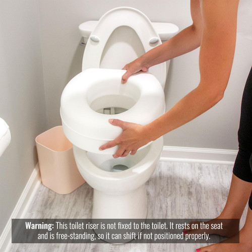 HealthSmart Enhanced Comfort 5" Raised (Round) Toilet Seat Risers for Seniors 5 Slip Resistant Pads FSA/HSA Eligible Padded Toilet Seat Elevation 15.7 x 15.2 x 6.1