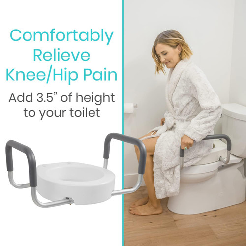 Vive Raised Toilet Seat Riser for Seniors (with Handles) - Handicap Rail Grab Bar Seat for Over Toilet - Elevated Safety for Elderly, Disabled, Medical - Standard