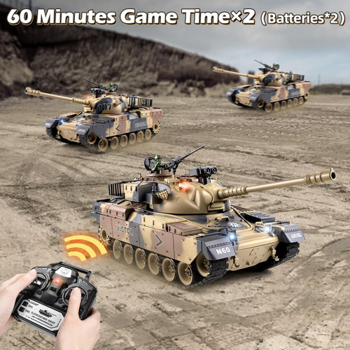 Supdex 1:18 RC Tank, 2.4Ghz US M60 Remote Control Tank Model Toys, Battle Army Toy with Recoil Smoke, Sound and Lights, Military RC Vehicle for Adults and Kids That Shoots BBS