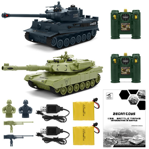 RC Tank, 1/28 Scale Remote Control Battle Tank Set with Sounds/Lights/Battle Game/Life Indicator, 2.4G 9 Channels Radio Control Car Infrared Shoot, WW2 Military Vehicle Model Toys for Boys Kids Adults