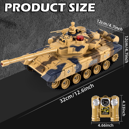 Supdex 1/24 RC Tank, Remote Control Russian T-90 Army Model Tank with Sound Effects, Lights and Smoke, 2.4G Military Model Toy for Kids, Perfect Birthday for Boys 6+ Years Old