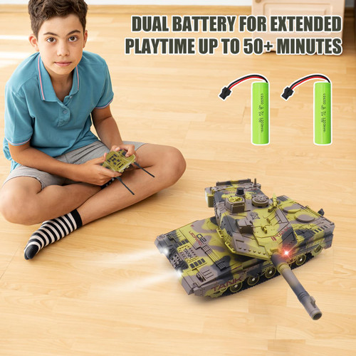 Hitish RC Tank - 2.4Ghz Remote Control Army Tank Toys with Auto Demo Sound Light Smoke - 13 Channel Military Vehicles Model Gift for Kids Adults Boys Age 6-8 9-12, Army Beige