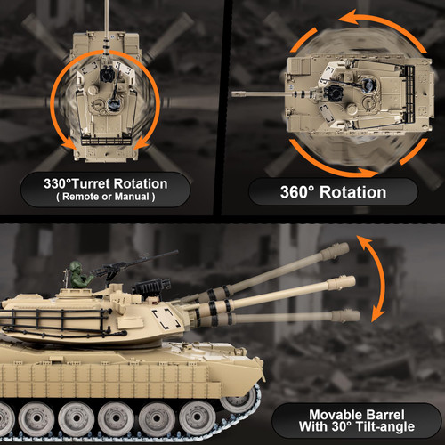 Supdex 1:18 RC Tank That Shoot BBS, 2.4G Metal M1A2 Abrams Remote Control Tank Model Toys, Army Toy with Smoke, Lights, Sound and Recoil,Military RC Vehicle for Adults and Kids 6+ Year Old
