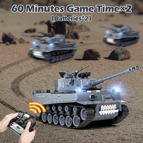 Supdex 1:18 RC Tank That Shoot BBS, 2.4G WW2 German Tiger I Remote Control Tank Model Toys, Army Toy with Smoke, Lights, Sound and Recoil,Military RC Vehicle for Adults and Kids 6+ Year Old