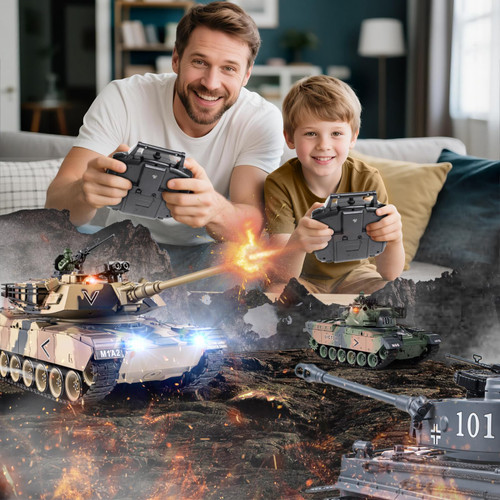 Supdex 1:18 RC Tank that Shoot BBS, 2.4G US M1A2 Remote Control Tank Model Truck Toys, Army Toy with Smoke, Lights, Sound and Recoil, Military RC Vehicle for Adults and Kids 6+ Years Old