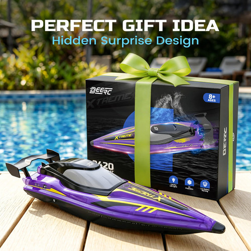 DEERC 17” Large High-Speed RC Jet Boat, Self-Righting Remote Control Boat with 9 LED Lights, 32+ KPH, 30-Min Runtime, Waterproof for Pools & Lakes, Kids & Adults