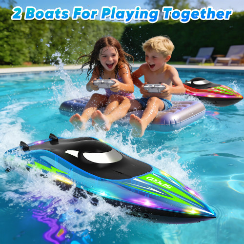 RC Boat with LED Lights - Toddler 14Inch Remote Control Boat for Kids and Adults, 2.4Ghz Fast RC Boats 15 KPH for Lakes & Pools with 4 Rechargeable Battery, Summer Toys Gifts for Kids Age 8-12 (2)