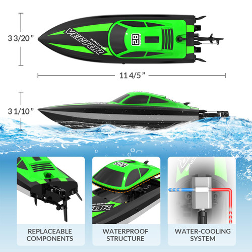 VOLANTEXRC RC Boat 20MPH Fast Remote Control Boat for Adults 2.4Ghz Toy Boats for Pools and Lake with 2 Rechargeable Batteries Toys Gifts for Adults with Light, Green