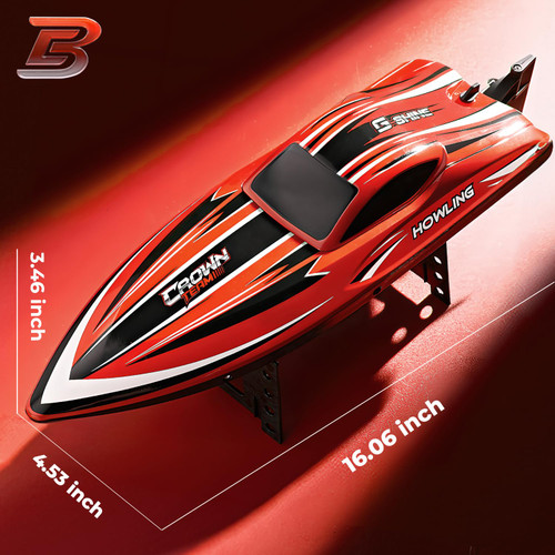 BEZGAR RC Boat, 16 inch Big Brushless Remote Control Boat for Adults and Kids, 55 KPH Large Fast RC Speed Boats with 2000mAh Battery, Ideal Waterproof Toy Boats for Lakes - HJ818PRO Red