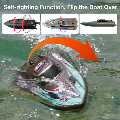 SVERTIBO Fast RC Boat for Adults, 20KM/H High Speed Remote Control Racing Boats, Self-Righting, 2 Batteries, 20+ Mins, 2.4GHz Pool & Lake Summer Toys Gifts (Brown)