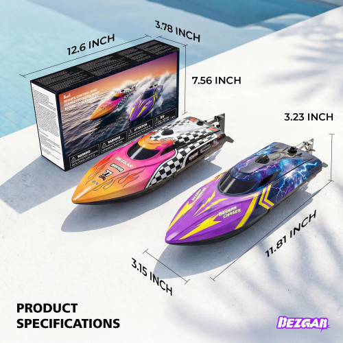 BEZGAR RC Boat, 12 inch Remote Control Boat for Kids and Adults, 25 KPH Fast RC Speed Boats with 700mAh Battery, Ideal Waterproof Toy for Lakes & Pools - TX139 Purple