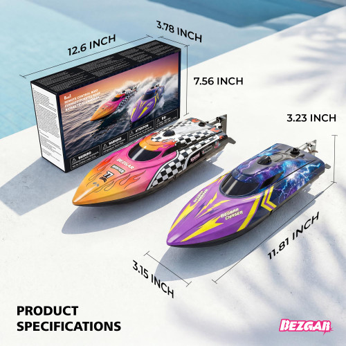 BEZGAR RC Boat, 12 inch Remote Control Boat for Kids and Adults, 25 KPH Fast RC Speed Boats with 2 Batteries, Ideal Waterproof Toy for Pool & Lake - TX136
