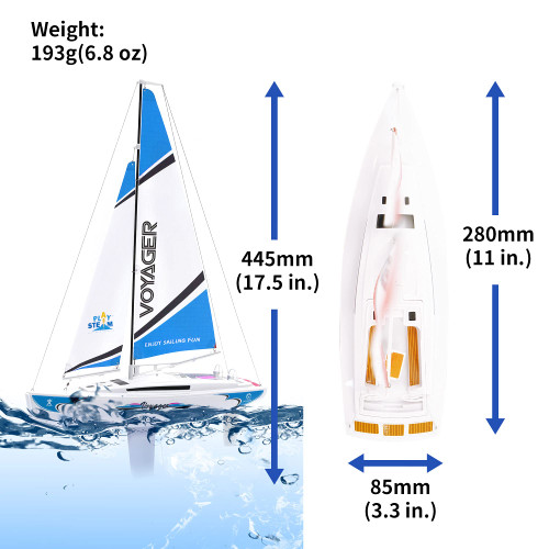 PLAYSTEAM Voyager 280 RC Controlled Wind Powered Sailboat in Blue -17.5" Tall