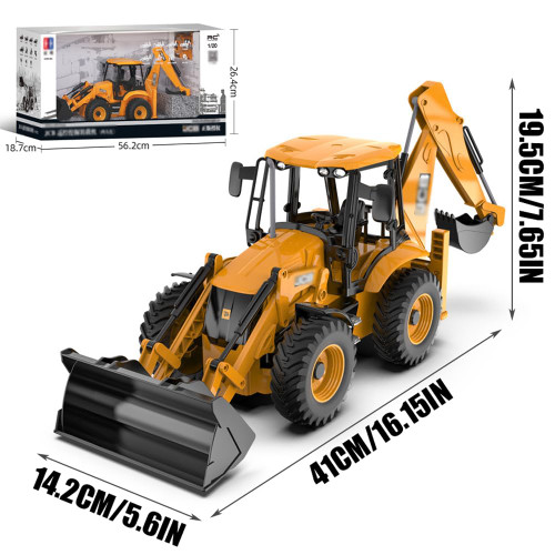 FANXMF RC Backhoe Wheel Loader 2.4G Fully Functional 1/20 Remote Control Excavator Bulldozer Back Hoe Truck Tractor Digger Heavy Duty Construction Vehicle Engineering Trucks