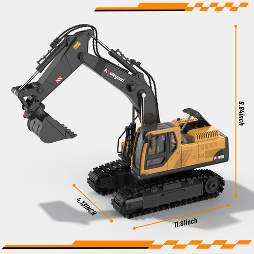kolegend 3 in 1 Remote Control Excavator Toy 14 Channel RC Excavator Toy for Boys 3-12 with Bucket/Claw/Drill 2.4GHz Full Functional Construction Vehicles Toys Gift for 6 7 8 9 10 Years Old Kids Boys