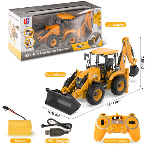 DOUBL E JCB 1:20 Scale RC Excavator & Loader – Dual-Function Construction Model with Rotating Arm, Realistic Sound & Light | Ideal