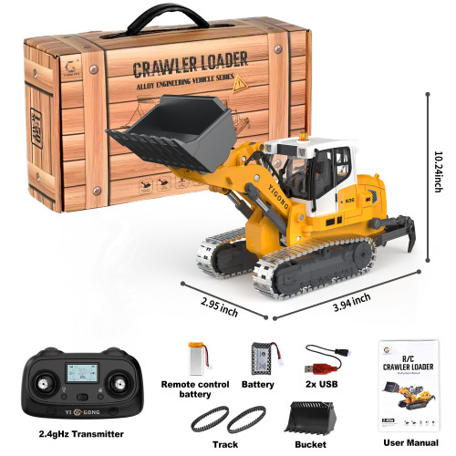 KidsFaves Pro-Grade Remote Control Bulldozer for Adult Metal Micro-Scale RC Construction Model with Leadscrew Loader System, Dual Battery Includes Portable Carry Case