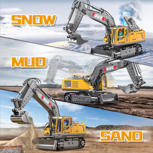 17CH Remote Control Excavator Construction Toy for Boys - 2400mAh RC Excavator Toy with Metal Shovel/Spray/Lights/Sounds, RC Digger Construction Vehicles Toys Excavator Toys Gift for Boys 8-12 Yr Old