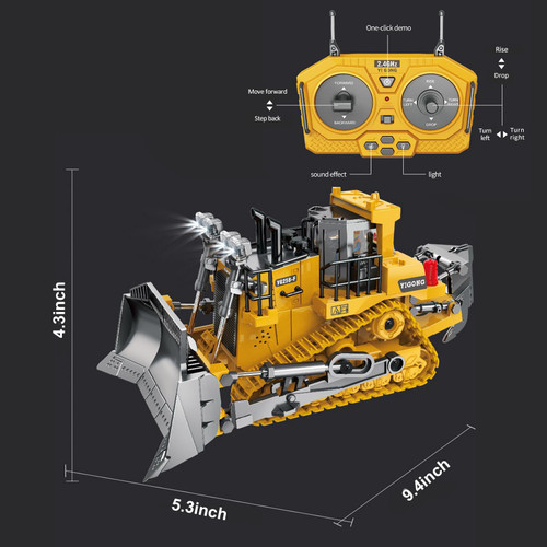 ADTHLIER Remote-Controlled Bulldozer, a 9-Channel Toy Bulldozer, 2.4GHz, with Lights and Sound Effects, is The for Children Aged 6-11 and up
