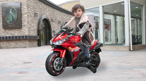 Electric Ride-On Motorcycle for Kids with 12V Motor, Training Wheels, Manual Throttle, Light Up Wheels, Music Player & Headlights - Ages 3-6 (Red + Plastic + 50-99 pounds)