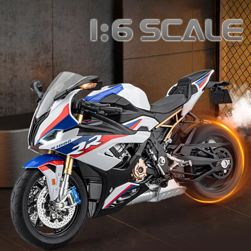 Zerbrikdxy RC Motorcycle Model for Adult, 1/6 Scale S1000RR Dynamic Motorbike Display with Ignition Sound, LED Lights & Spray Effect, Mechanical Model for Collectors Enthusiasts