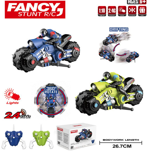 Liberty Imports 2.4Ghz RC Motorcycle Remote Control Stunt Drift Bike Racing Vehicle - 1/10 R/C High Speed Cyclone Motorbike and Riding Figure with 360° Spinning Wheels Action (Green)