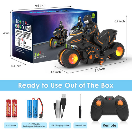 iappadore Remote Control Motorcycle for Kids 5-12, 2026 New Edition RC Stunt Bike with Sideways Glide, RGB Color-Changing Wheels, 2.4GHz Anti-Interference, 2x1200mAh Battery, Gift for Boys Girls