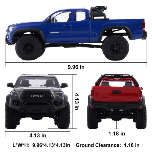 FMS 1/24 FCX24MS Toyota Tacoma S RC Crawler, Officially Licensed RC Truck 2 Speeds Switch with LED Lights, Off-Road RC Model for Adults (Red)