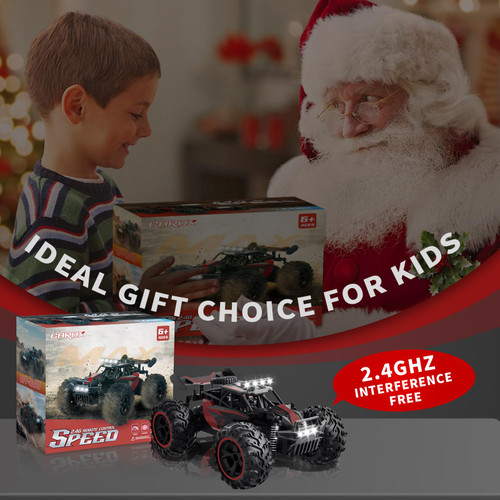 Carox Remote Control Car, 2.4GHz 25KM/H High Speed RC Car, 1:18 Off-Road Monster Truck with LED Lights and 1800mAh Rechargeable Battery – Ideal Gift for Boys 6+