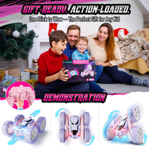 Hamdol Remote Control Car for Girls, Double-Sided Color Design Stunt RC Vehicle, Upgraded 4WD USB-C Rechargeable Toy, 2.4GHz Fast Electric STEM Toy, Birthday Age 6+