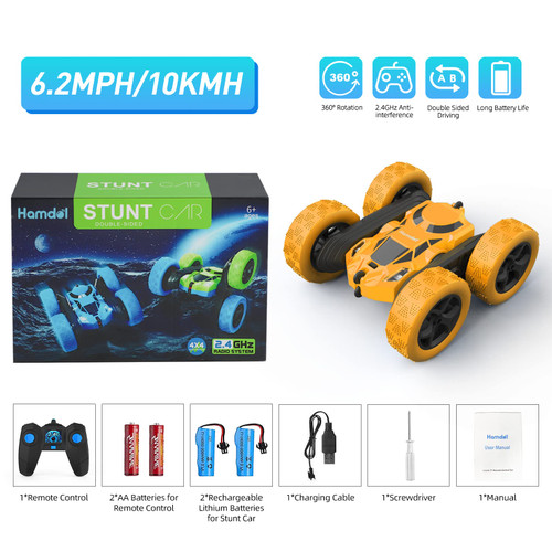 Hamdol Remote Control Stunt Car for Kids, 360° Rotating Double-Sided RC Toy Vehicle with LED Headlights, 4WD 2.4GHz Rechargeable Electric Car, Boys & Girls Toy, Birthday Ages 6–12