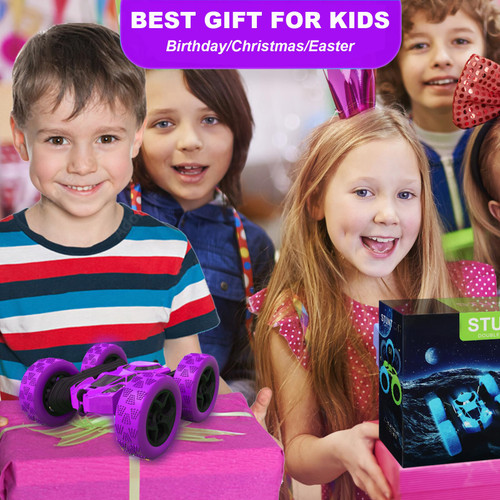 Hamdol Remote Control Car for Kids, 360° Spinning RC Stunt Car with Lights, 4WD Electric Off-Road Vehicle, 2.4GHz Rechargeable Toy Cars for Boys Girls Age 6 7 8 9 10 11 12, Birthday