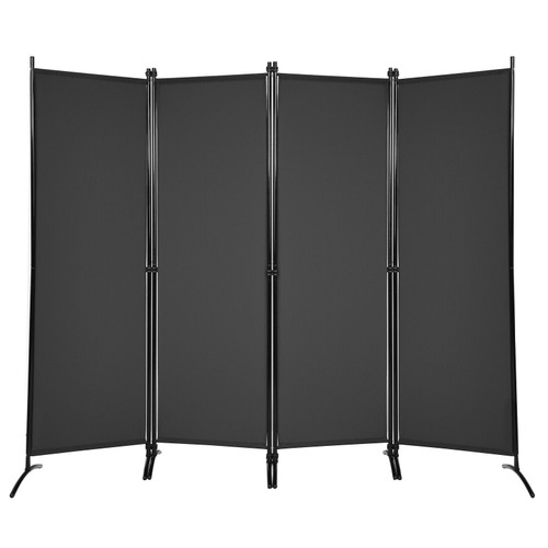 4-Panel 5.6ft Room Divider Folding Fabric Privacy Screen w/Steel Frame White/Black/Brown  HW68273