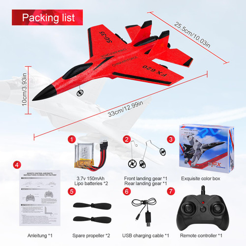 Beffkkip RC Airplane 2CH RC Plane 2.4GHz Remote Control Plane RTF SU35 RC Jet Easy to Fly FX620 Airplane Toys rc Planes for Adults, Kids and Beginner with Night Lights（Red）