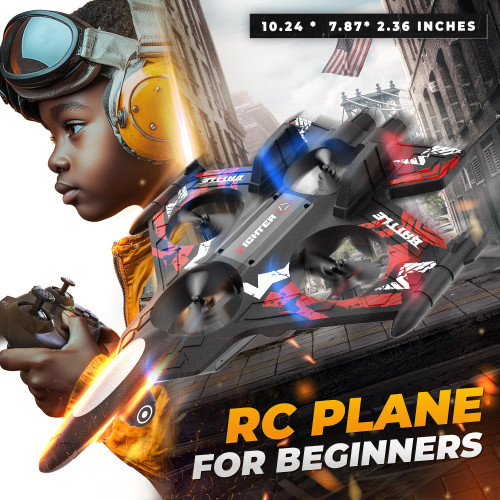 BEZGAR Drones for Kids | 2.4GHZ RC Plane | Remote Control Airplane, Mini Stunt Plane Helicopter, 360° Flip Fighter Jet Toy with Colorful LED Navigation Lights Red, Toys for ages 8-13