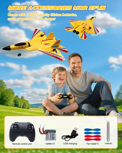 ANTSIR F22 Raptor RC Airplane, Durable Foam Remote Control Jet with Gyro & LED Lights, 2 Rechargeable Batteries, 2.4GHz RC Glider Toy Gift for Kids Boys Girls Adults