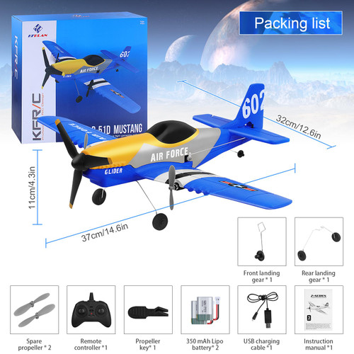 Beffkkip RC Plane 3-Channel 2.4GHZ RC Airplane, P51D Mustang Fighter with 2 Batteries, KF602 Remote Control Plane Gyroscopes Stabilization System Easy to Fly Suitable for Beginners, Kids, Adults
