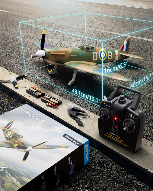 volantexrc Brushless RC Plane, 4 Channel Remote Control Airplane Fighter Spitfire RTF with Aileron, Gyro, Aerobatics & 3 Modes Easy to Fly, Hobby Radio Controlled Aircraft for Beginners