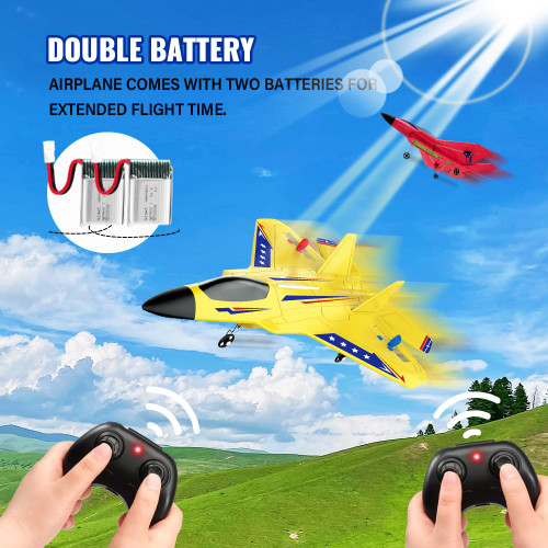 Yellow RC Plane for Kids Upgrade F-22 Raptor Fighter RC Airplane Remote Control Airplane Toys 2.4 GHZ Smart 6-axis Gyro Stabilizer RTF RC Jet Aircraft Easy to Fly Outdoor Toy RC Glider for Beginners