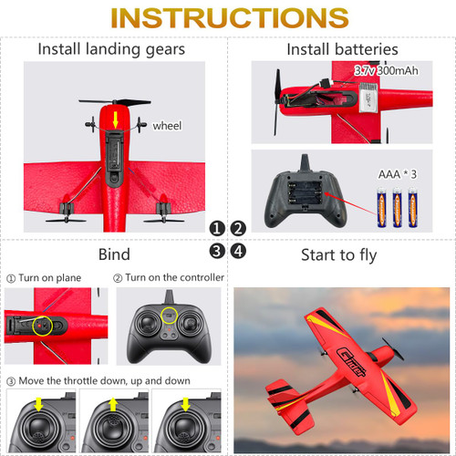 HAWK'S WORK 2 CH RC Airplane, RC Plane Ready to Fly, 2.4GHz Remote Control Airplane, Easy to Fly RC Glider for Kids & Beginners (Red)