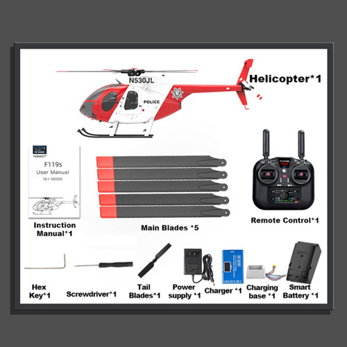 rcxperts YU Xiang F119S MD500 Remote Control Helicopter, 1/16 2.4G 9CH 250-Class 6-Axis Gyro Military RC Helicopter with 6G/3D Switchable Modes and Optical Flow for Adult(Red & White/3 Battery)