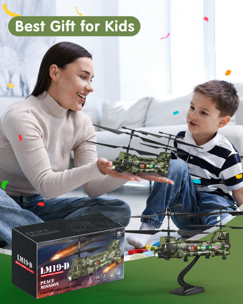 LMRC Army Chinook Remote Control Helicopter, LM19-D Military Transport RC Helicopter, Altitude Hold, One Key take Off/Landing, LED Light, Low Battery Reminder, Army Toys & Gift for Military Fans
