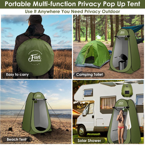 FUN ESSENTIALS Solar Shower Tent Kit, 2 Pcs, Instant Pop Up Privacy, Shower Tent, 5 Gallon