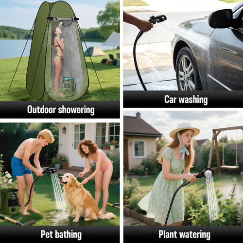 Portable Shower for Camping, 6000mAh Rechargeable Camp Shower Pump with Large