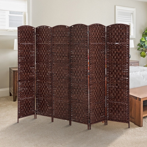 6 Panel Screen Room Divider Divider Privacy Screen 6' Wicker Screen - Chestnut Brown/Black