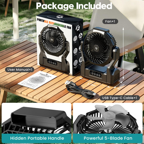 XZK Camping Fan, 20000mAh Rechargeable Battery Powered Fan with LED